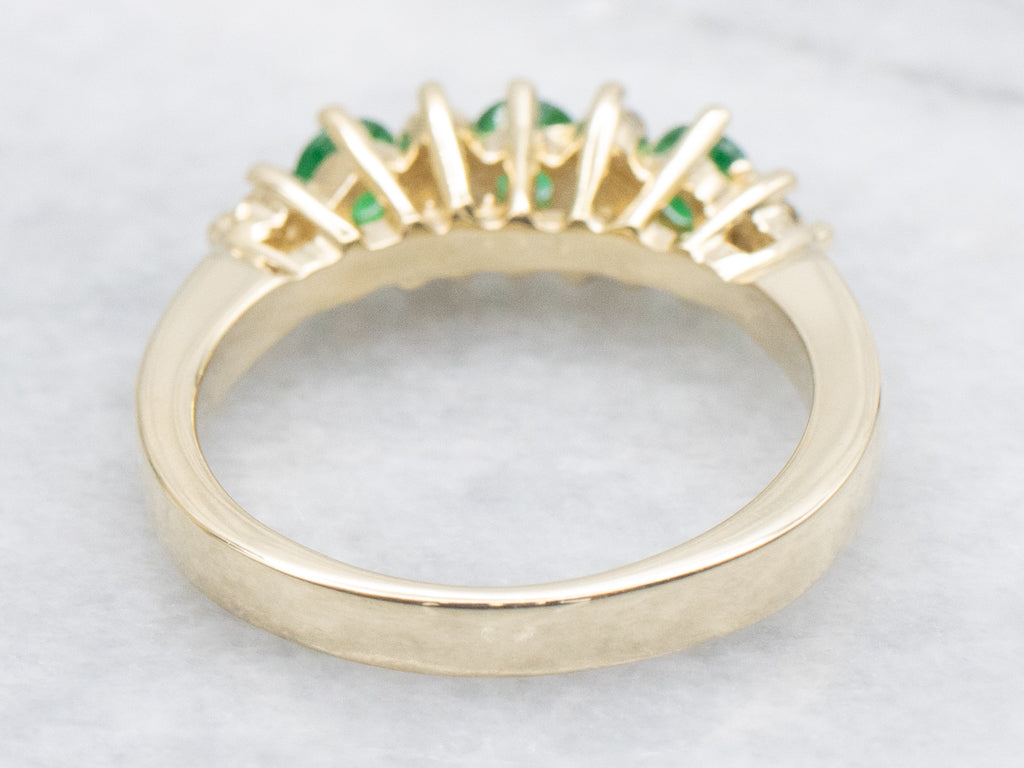 Yellow Gold Emerald and Diamond Band