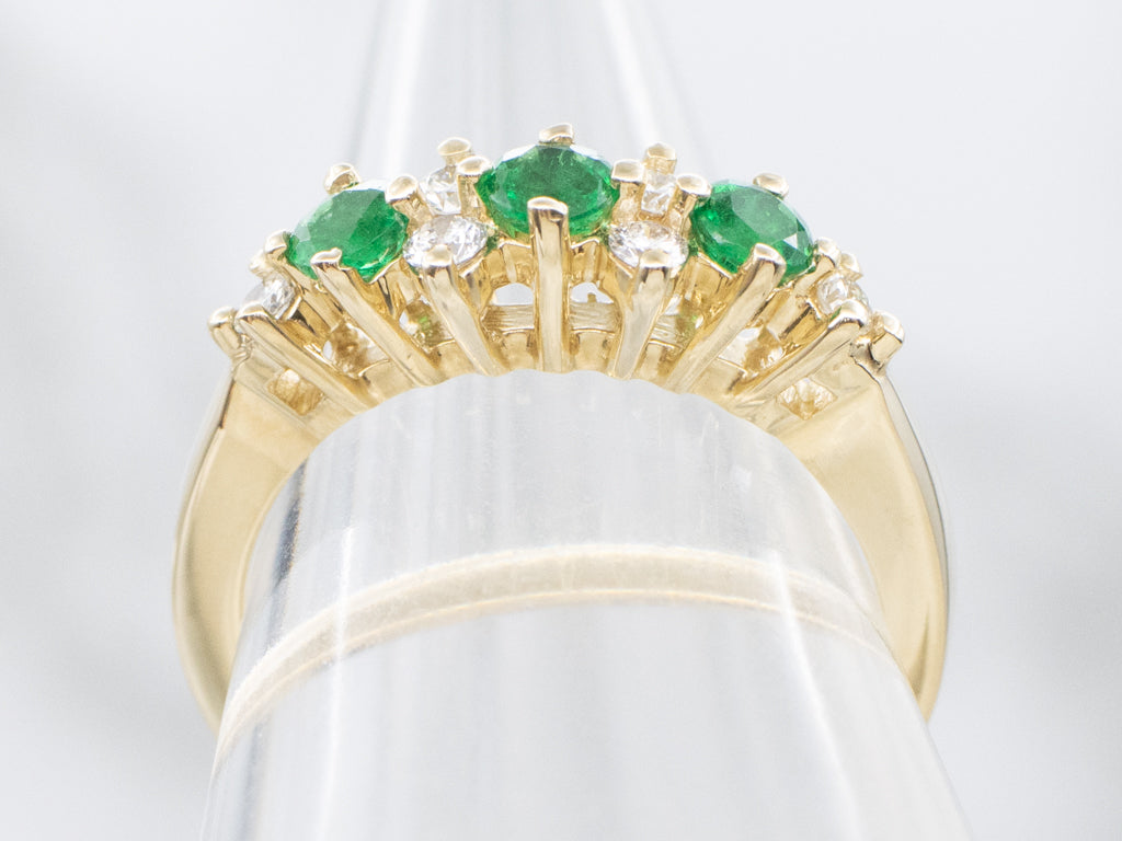 Yellow Gold Emerald and Diamond Band