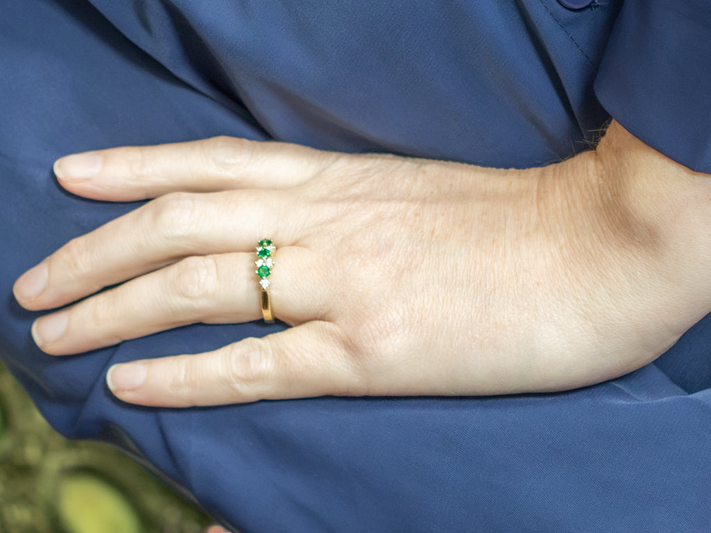 Yellow Gold Emerald and Diamond Band
