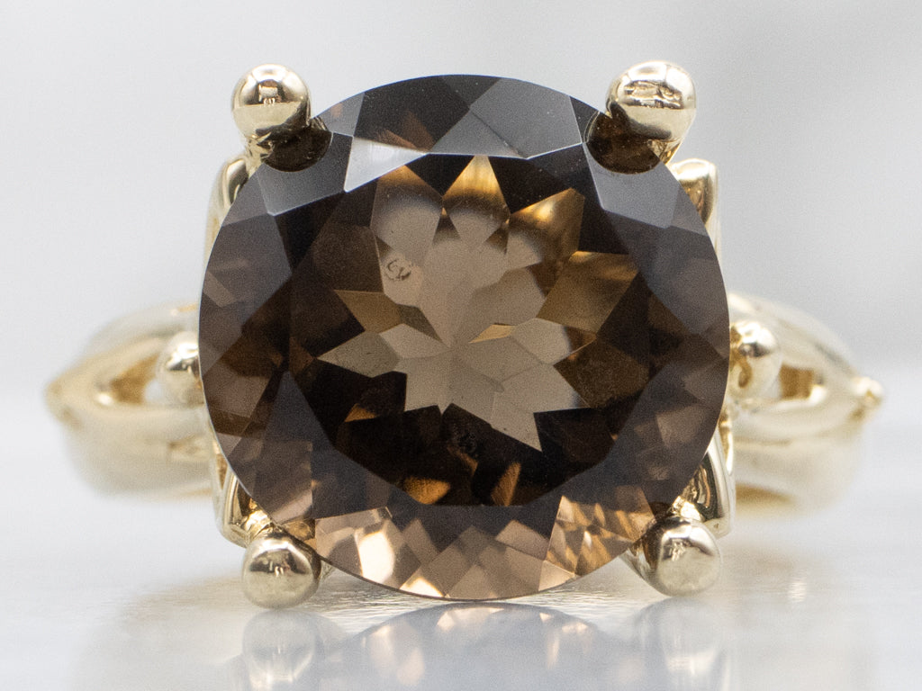 Round-Cut Smokey Quartz Gold Cocktail Ring