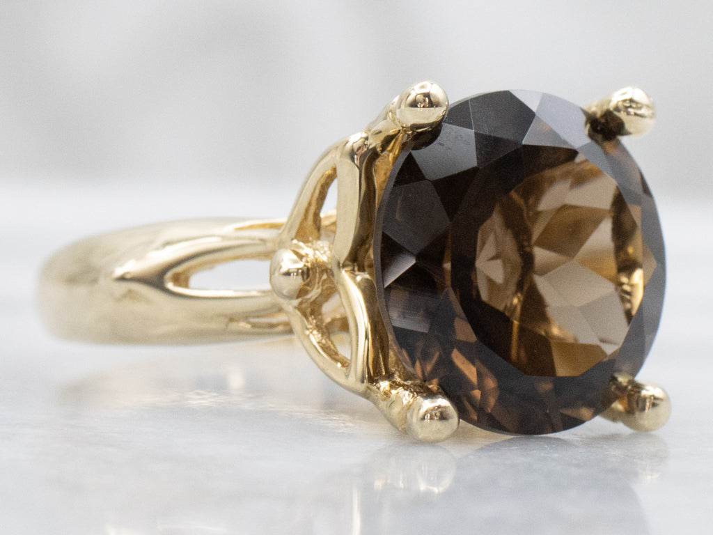 Round-Cut Smokey Quartz Gold Cocktail Ring