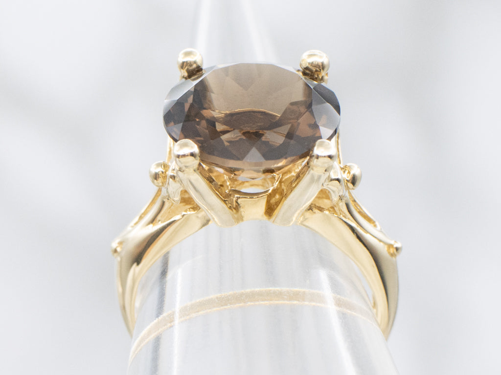 Round-Cut Smokey Quartz Gold Cocktail Ring