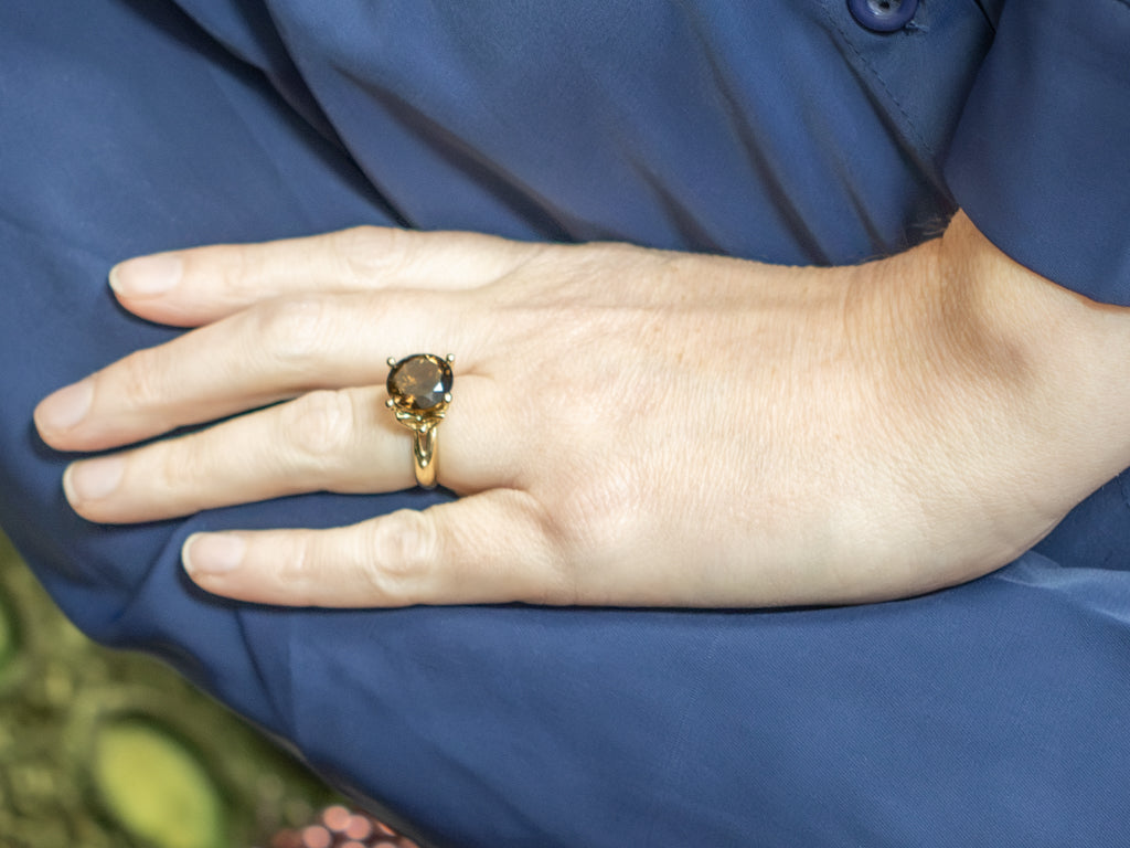 Round-Cut Smokey Quartz Gold Cocktail Ring