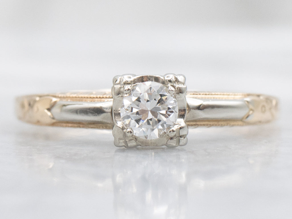 Vintage Forget-Me-Not Diamond Solitaire Engagement Ring
