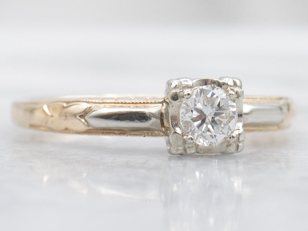 Vintage Forget-Me-Not Diamond Solitaire Engagement Ring
