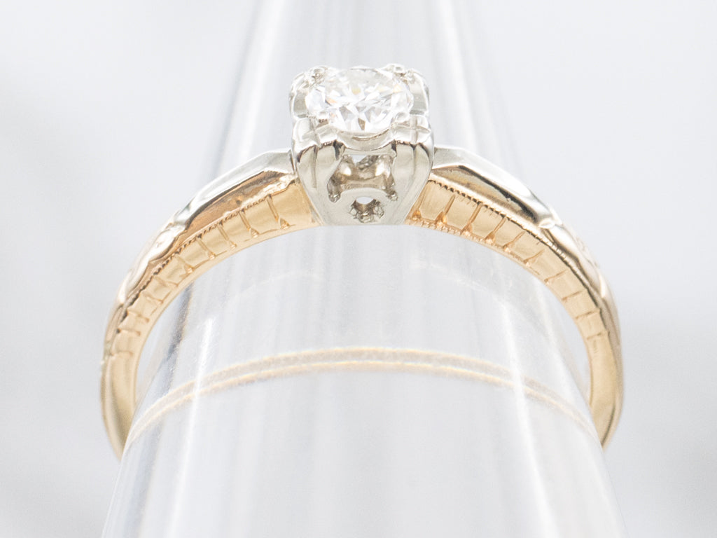 Vintage Forget-Me-Not Diamond Solitaire Engagement Ring