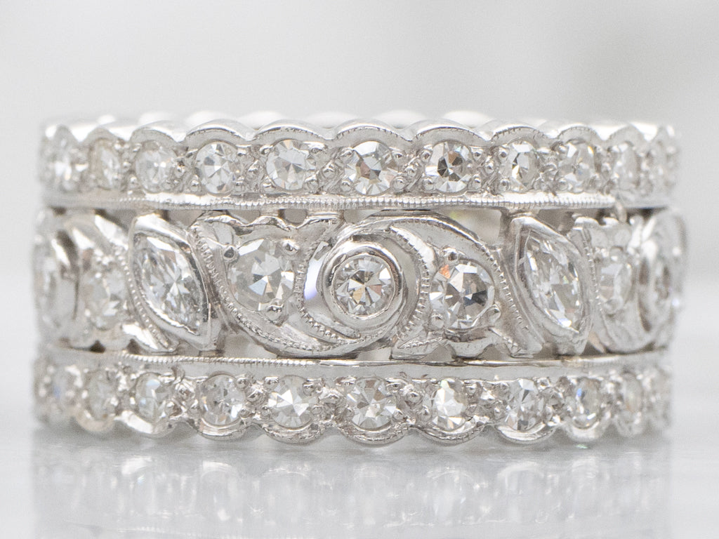 Vintage Diamond Encrusted Pierced Platinum Band