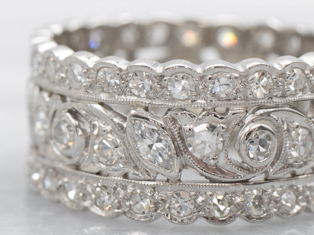 Vintage Diamond Encrusted Pierced Platinum Band