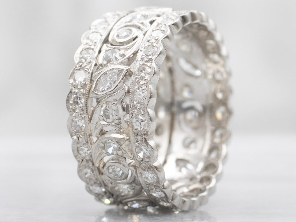 Vintage Diamond Encrusted Pierced Platinum Band