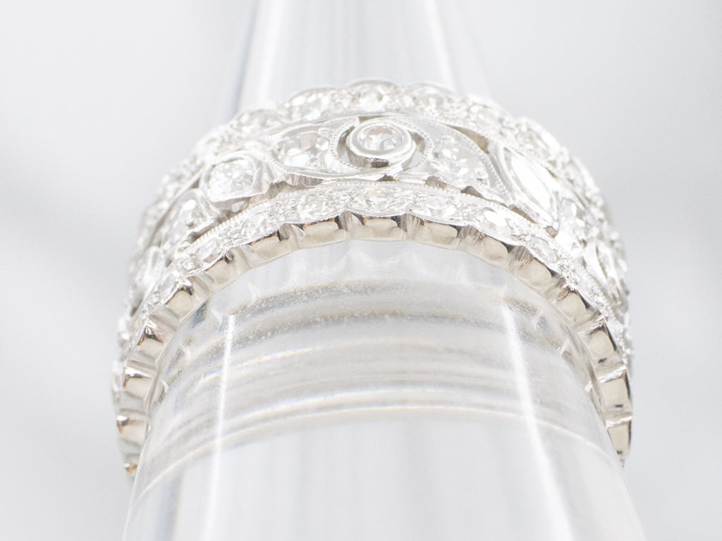 Vintage Diamond Encrusted Pierced Platinum Band