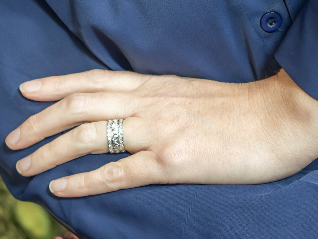 Vintage Diamond Encrusted Pierced Platinum Band