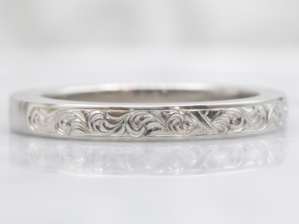 Vintage Engraved Platinum Band