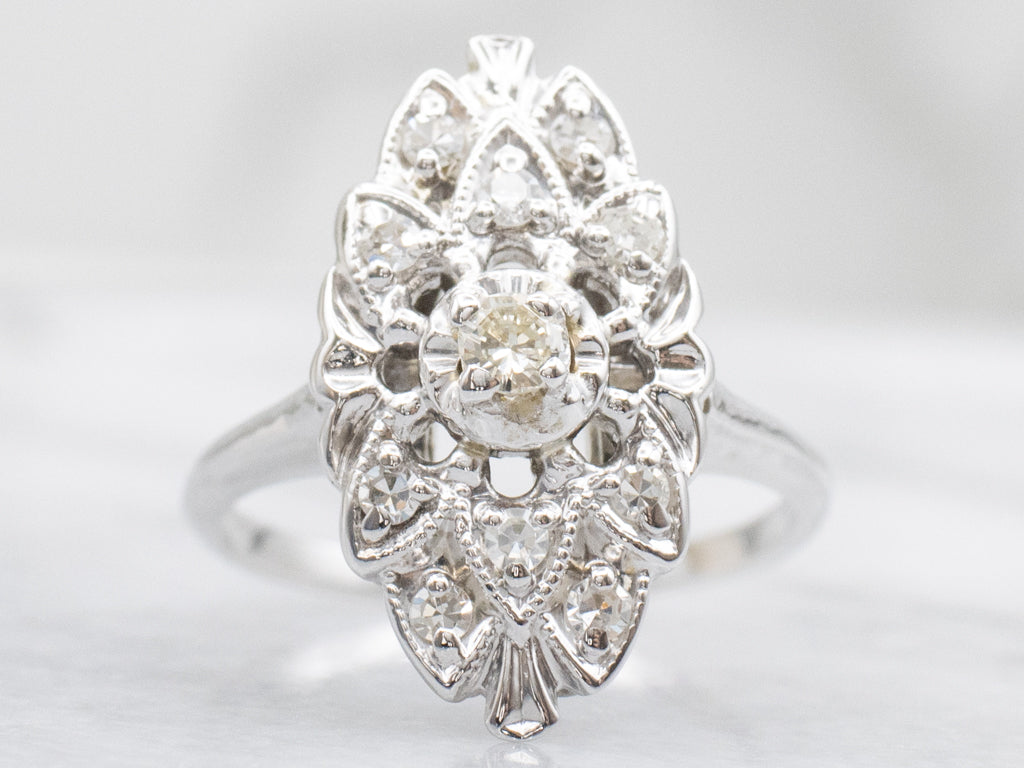 Vintage White Gold Diamond Navette Ring
