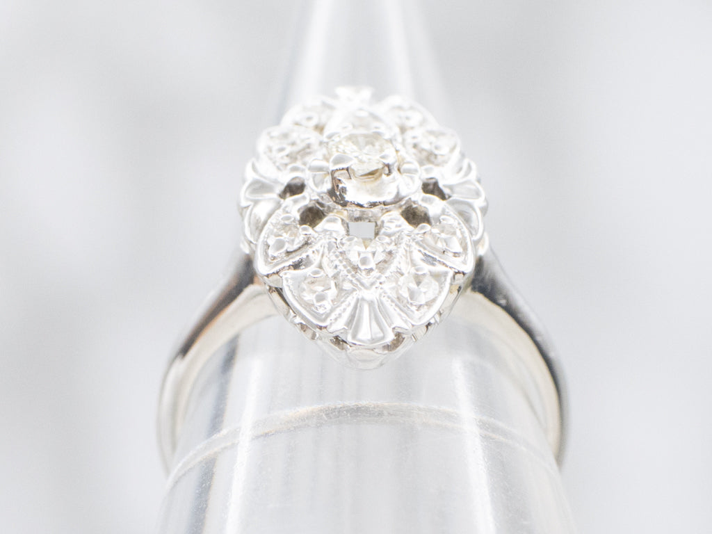 Vintage White Gold Diamond Navette Ring