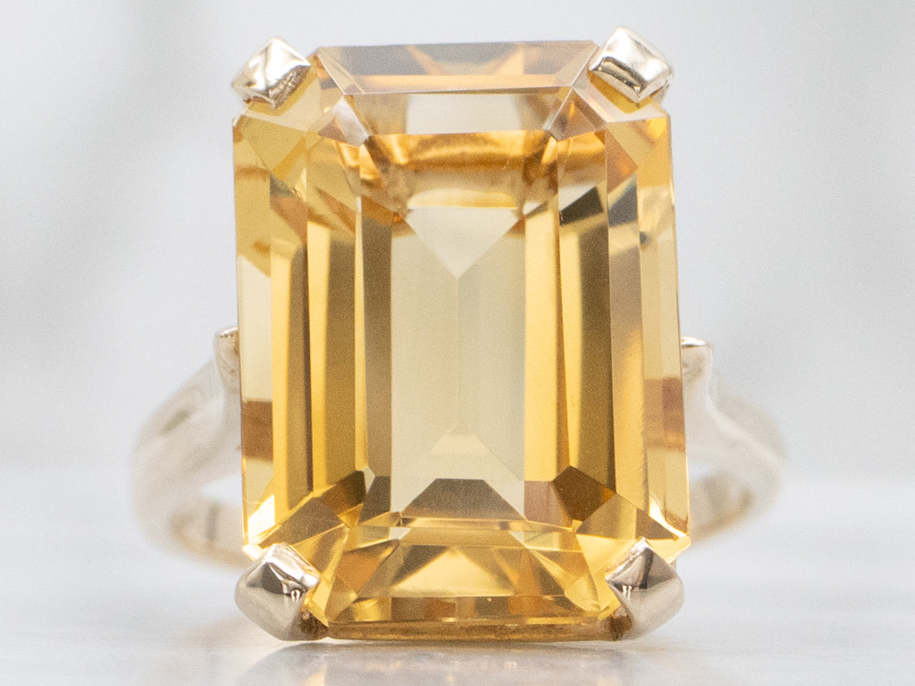 Beautiful Emerald-Cut Citrine and Gold Ring