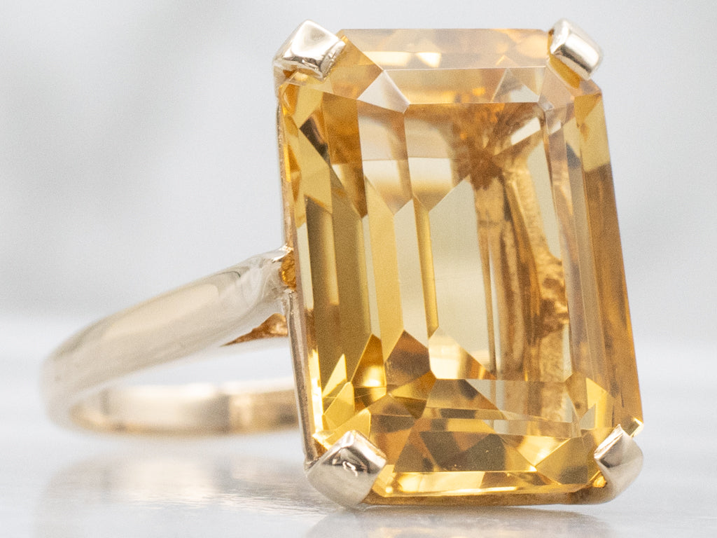 Beautiful Emerald-Cut Citrine and Gold Ring
