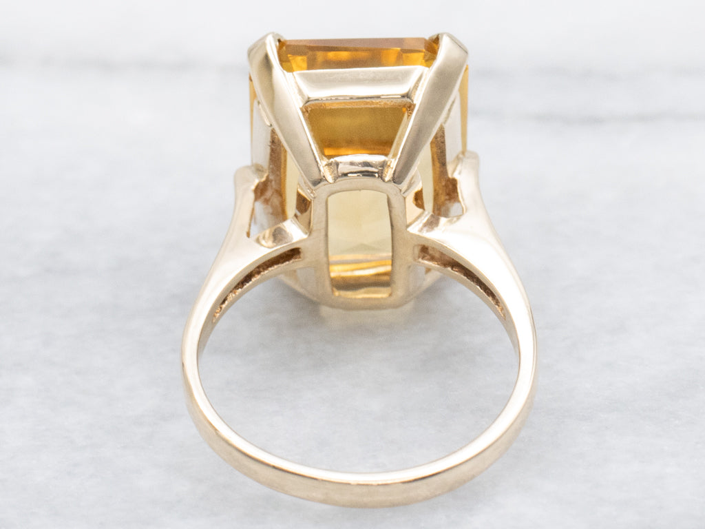 Beautiful Emerald-Cut Citrine and Gold Ring