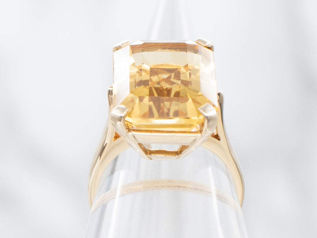 Beautiful Emerald-Cut Citrine and Gold Ring