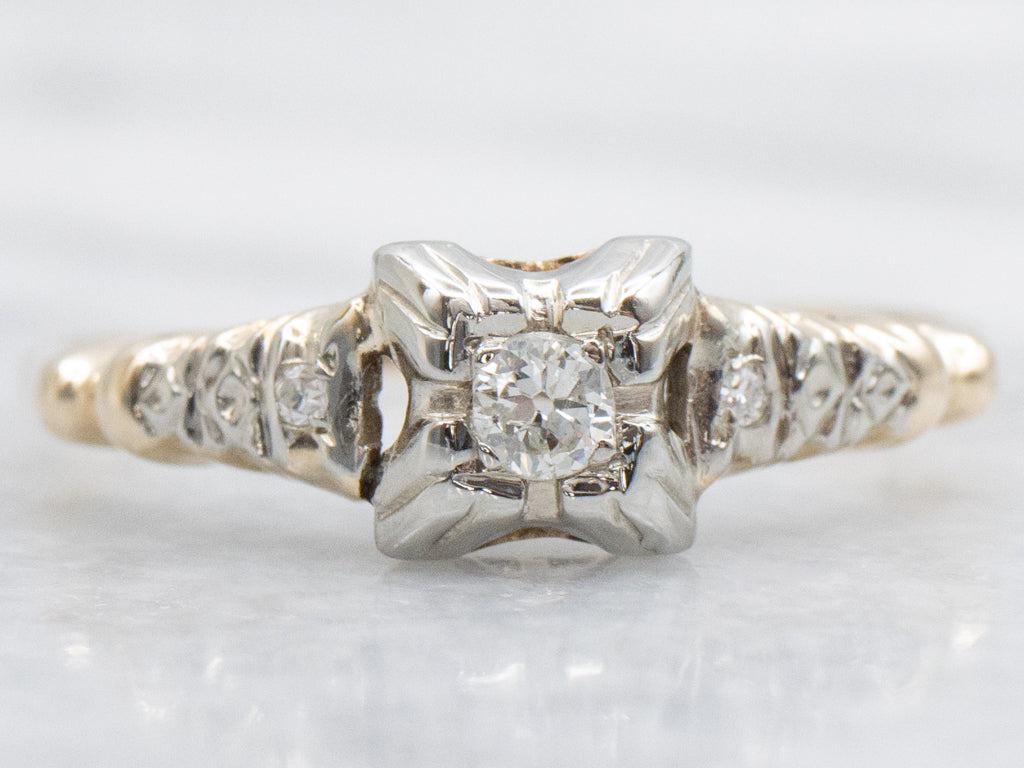 Early Retro Era Old Mine Cut Diamond Engagement Ring