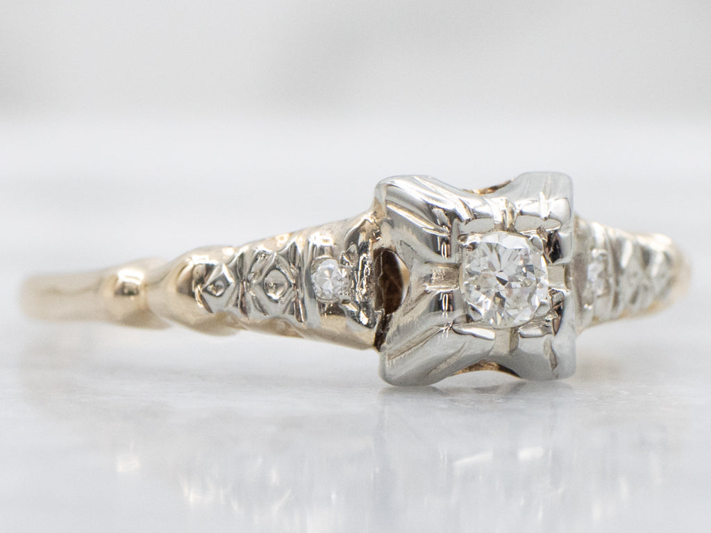 Early Retro Era Old Mine Cut Diamond Engagement Ring