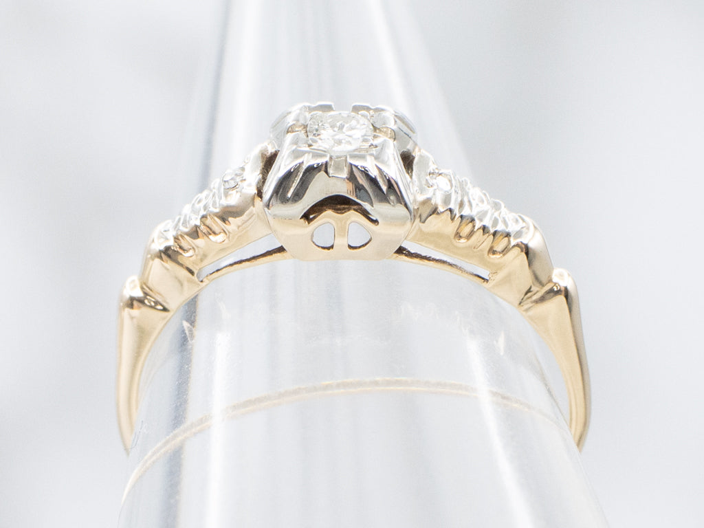 Early Retro Era Old Mine Cut Diamond Engagement Ring