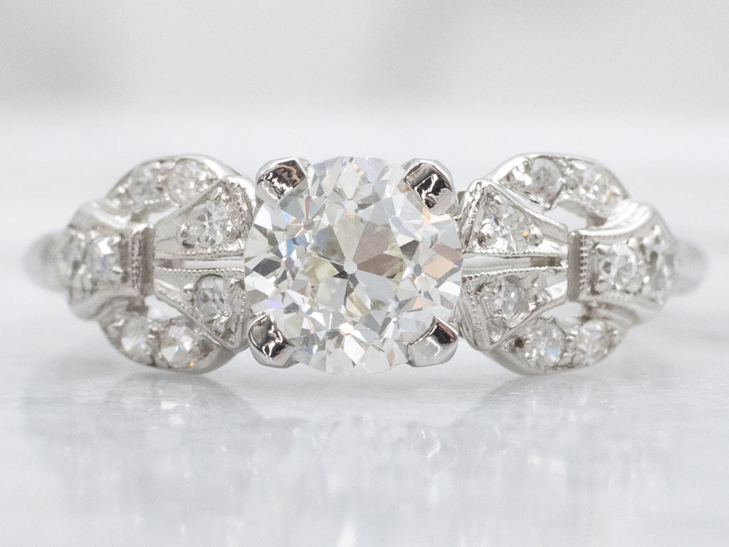 Antique 1920s Old Mine Cut Diamond and Platinum Engagement Ring