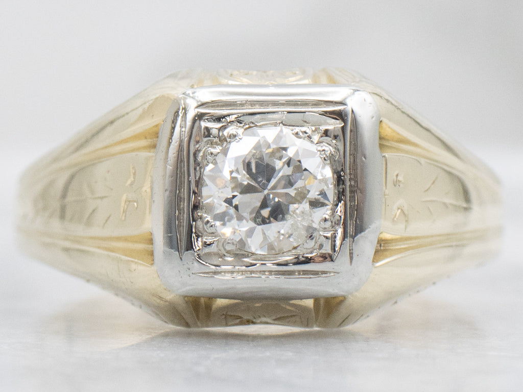 Men's 1940s European Cut Diamond Solitaire Ring