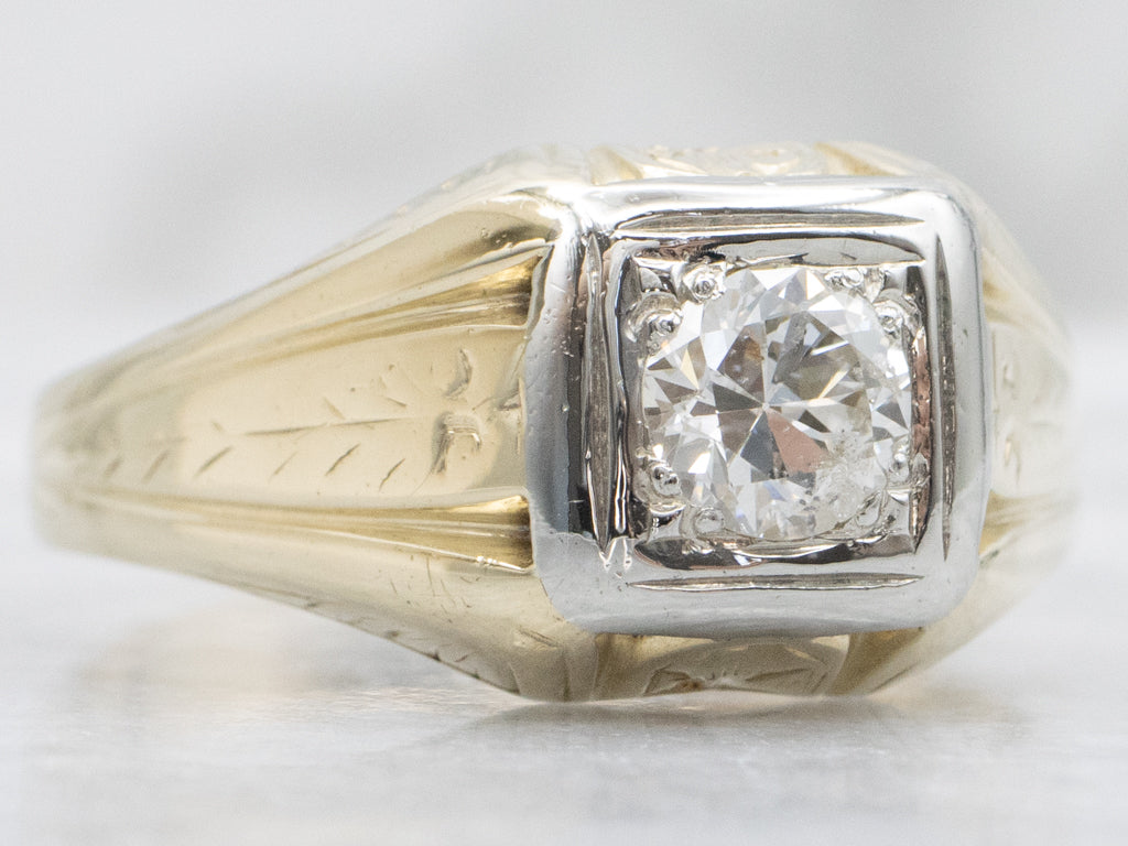 Men's 1940s European Cut Diamond Solitaire Ring
