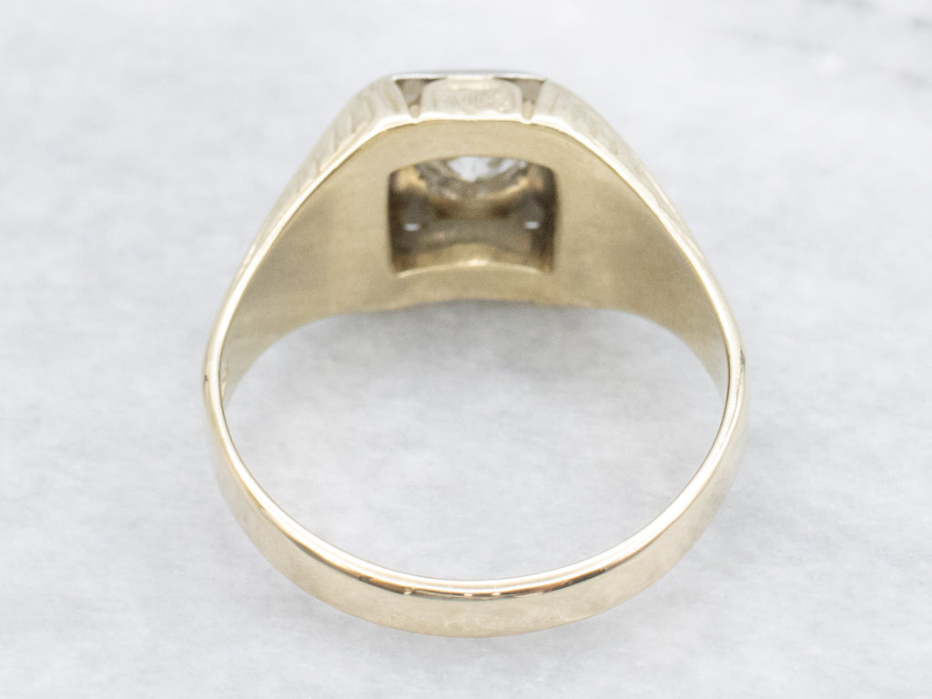 Men's 1940s European Cut Diamond Solitaire Ring