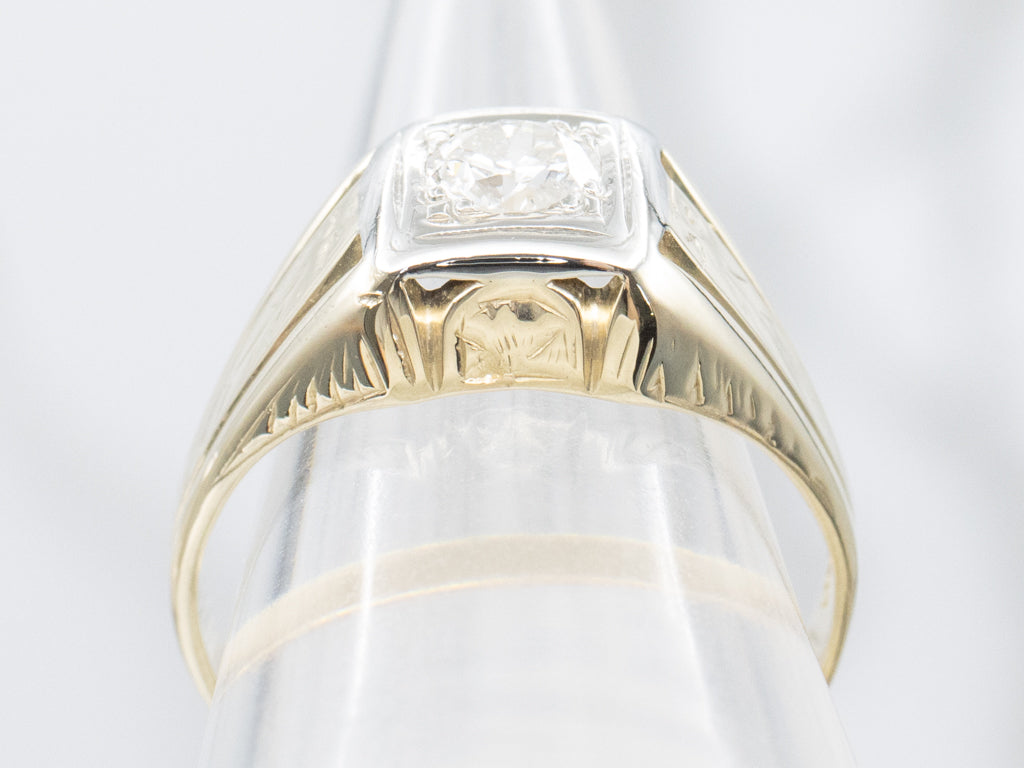 Men's 1940s European Cut Diamond Solitaire Ring