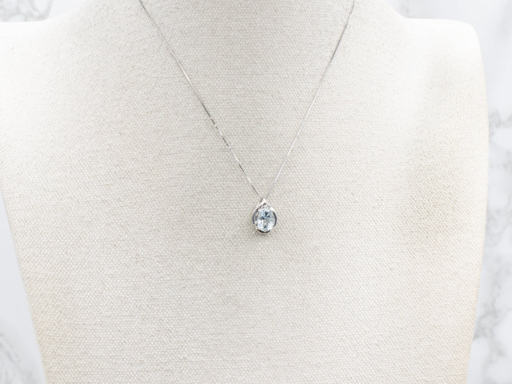 Modern Aquamarine White Gold Pendant with Diamond Accents