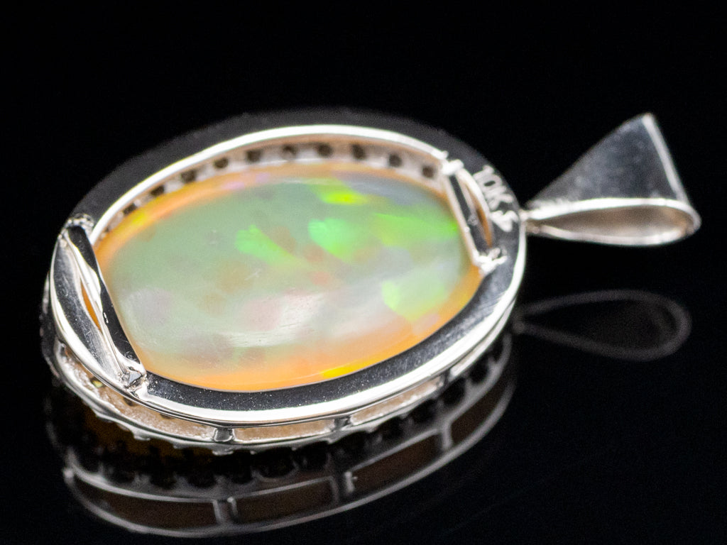 White Gold Opal and Diamond Halo Pendant