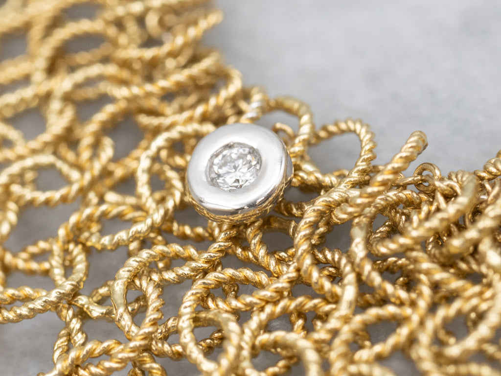Bezel-Set Italian Gold Diamond Mesh-Link Bracelet