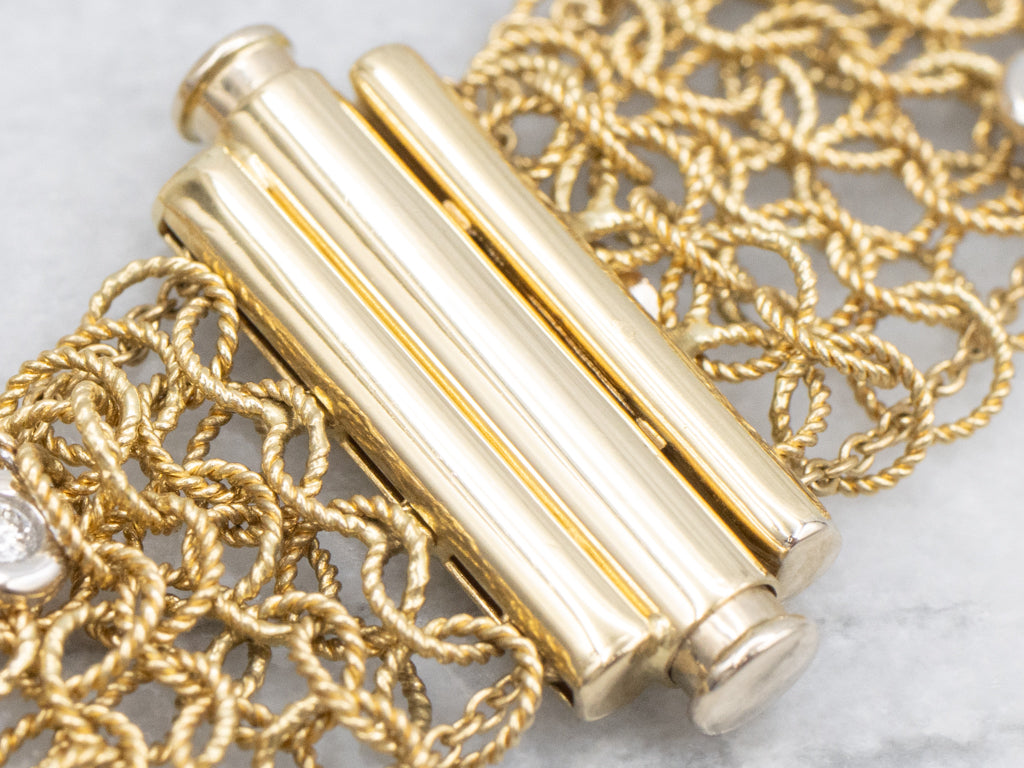 Bezel-Set Italian Gold Diamond Mesh-Link Bracelet