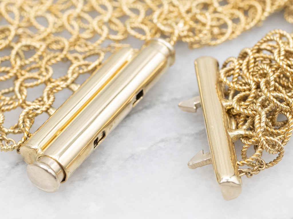 Bezel-Set Italian Gold Diamond Mesh-Link Bracelet