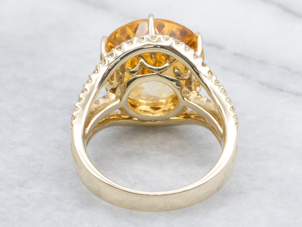 Modern Gold Citrine and Diamond Cocktail Ring