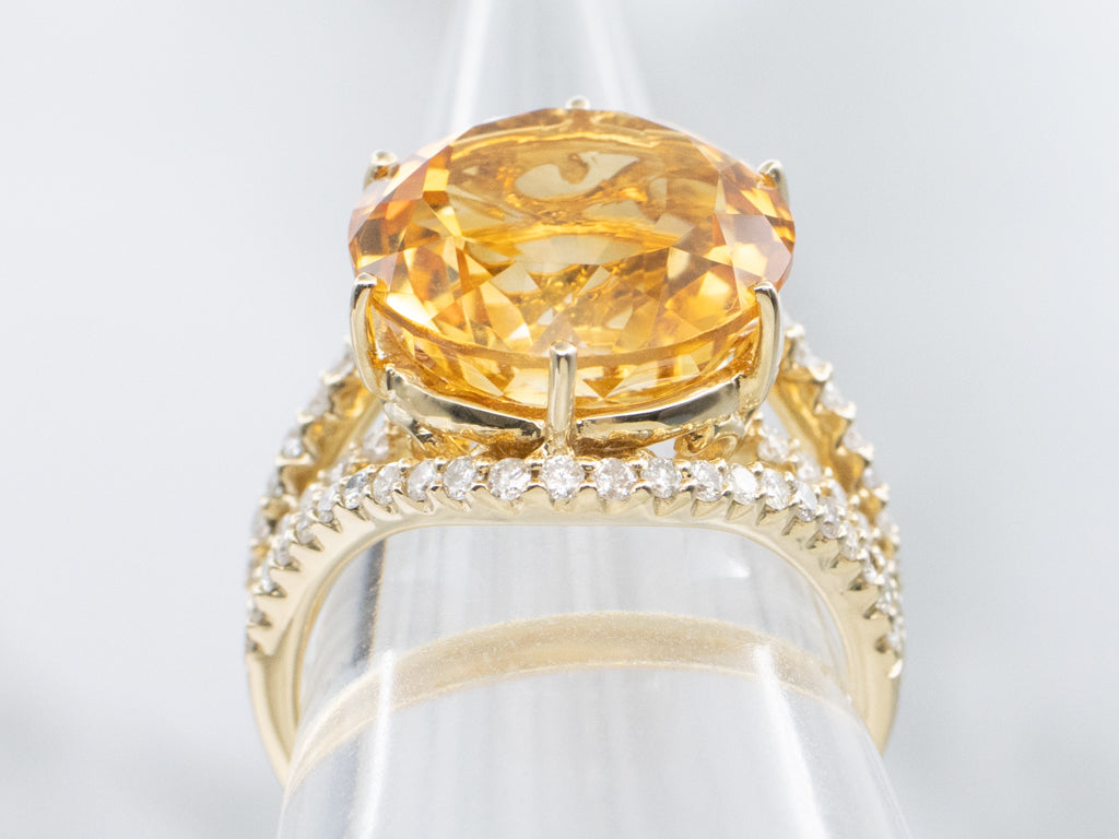 Modern Gold Citrine and Diamond Cocktail Ring