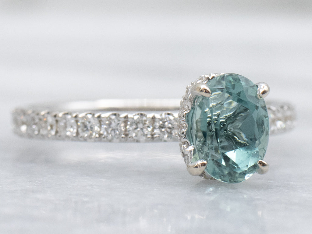 Mint Tourmaline and Diamond White Gold Ring