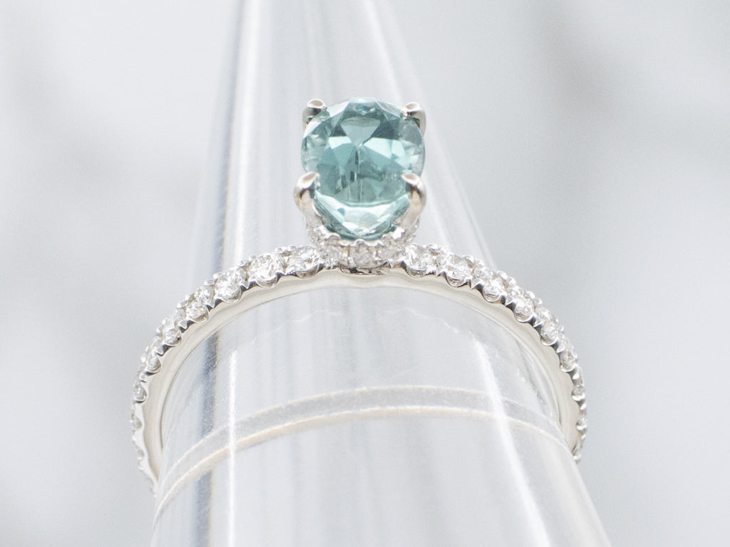 Mint Tourmaline and Diamond White Gold Ring