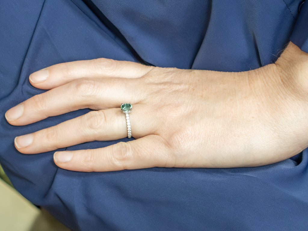 Mint Tourmaline and Diamond White Gold Ring