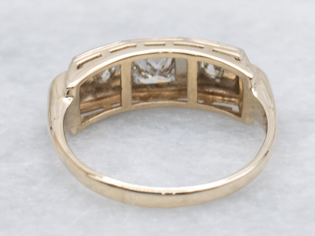 Princess and Old Mine Cut Diamond Retro-Era Ring