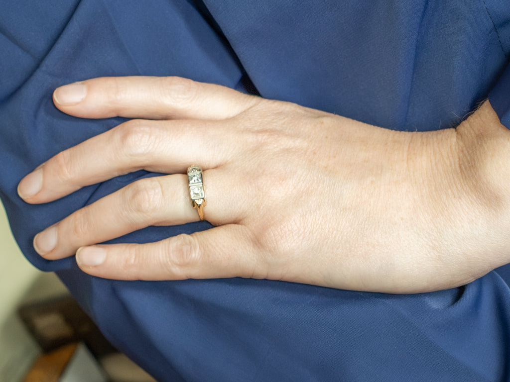 Princess and Old Mine Cut Diamond Retro-Era Ring