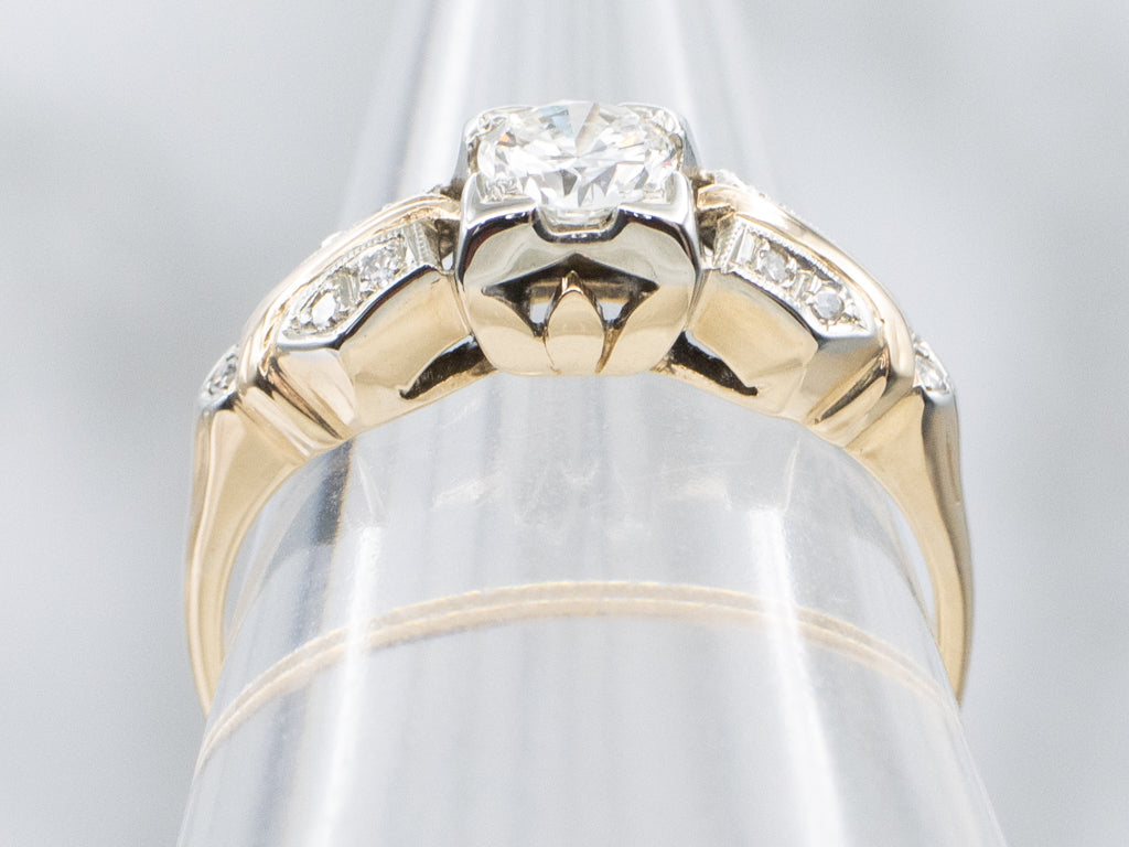 Retro 1940s European Cut Diamond Engagement Ring
