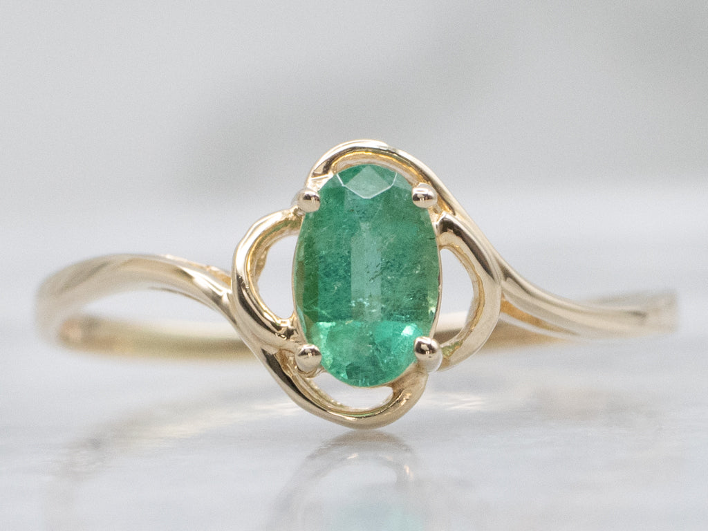Yellow Gold Emerald Solitaire Bypass Ring