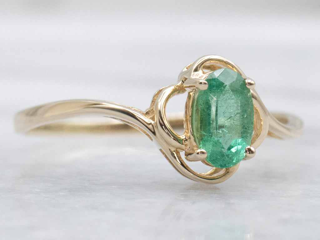 Yellow Gold Emerald Solitaire Bypass Ring