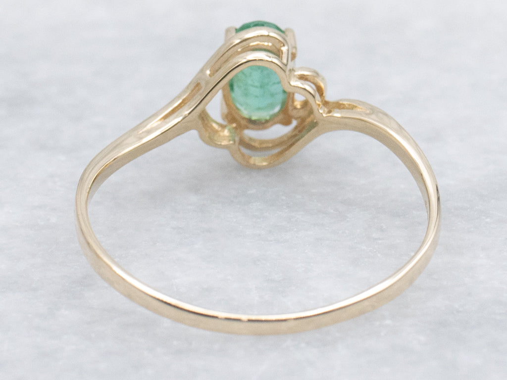 Yellow Gold Emerald Solitaire Bypass Ring