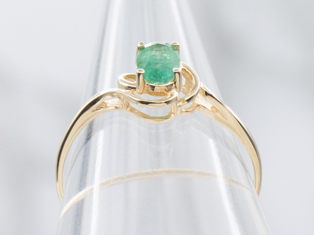 Yellow Gold Emerald Solitaire Bypass Ring