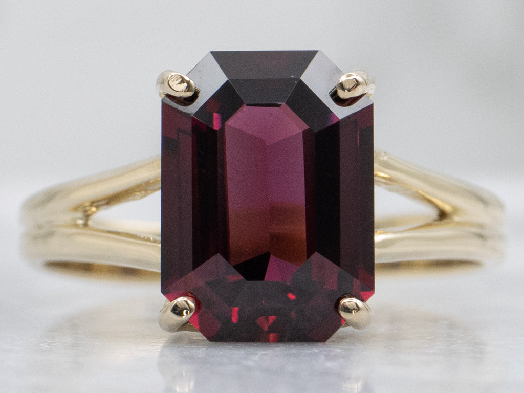 Step-Cut Rhodolite Garnet Yellow Gold Solitaire Ring