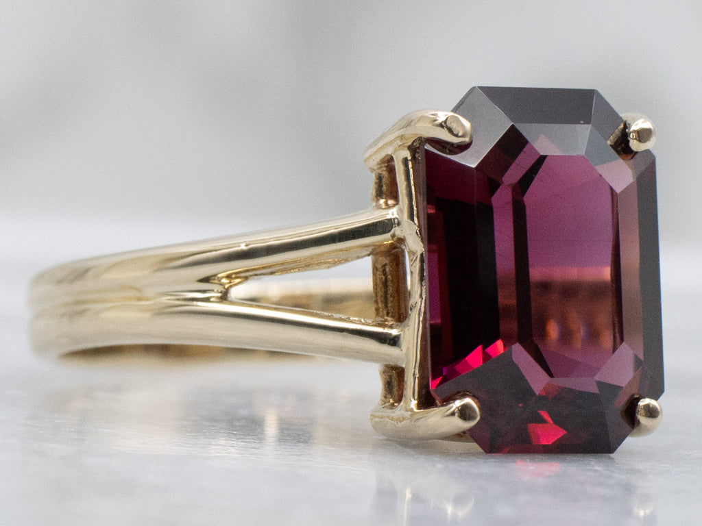 Step-Cut Rhodolite Garnet Yellow Gold Solitaire Ring
