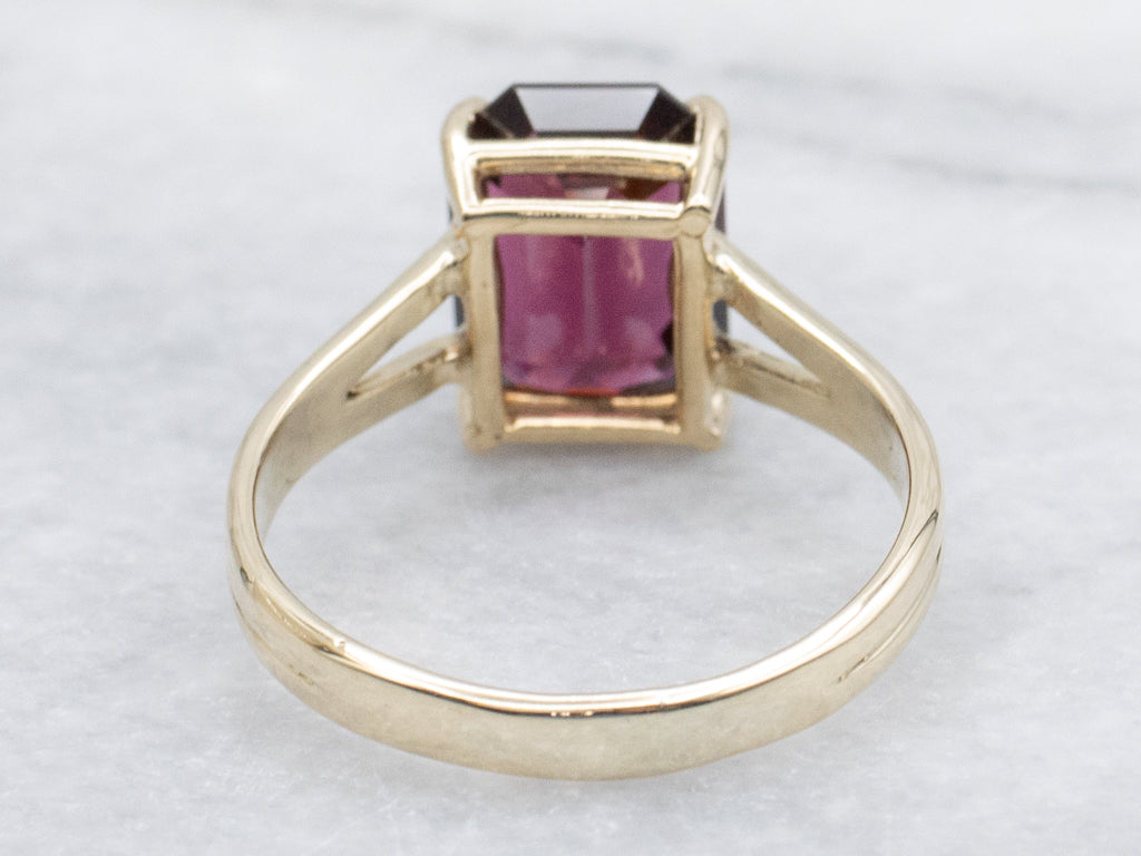 Step-Cut Rhodolite Garnet Yellow Gold Solitaire Ring